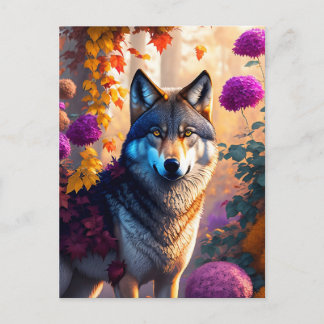 wolf houdt van bloemen briefkaart