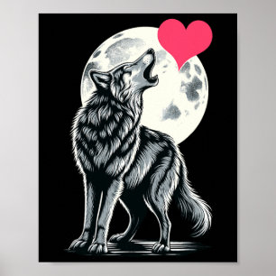 Wolf houdt van Hart Valentijnsdag Schattige Wolven Poster