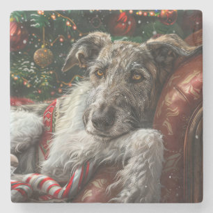 Wolf Hound Hond Kerst Feestelijk Stenen Onderzetter