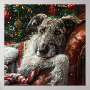 Wolf Hound Hond Kerst Festief Poster