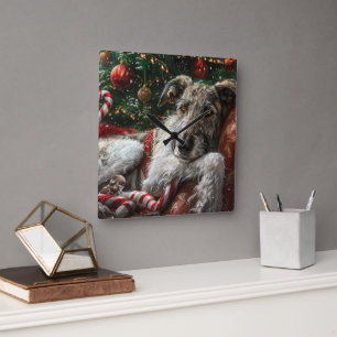 Wolf Hound Hond Kerst Festief Vierkante Klok