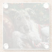 Wolf Hound Hond Kerstfeest Glazen Onderzetter (Achterkant)