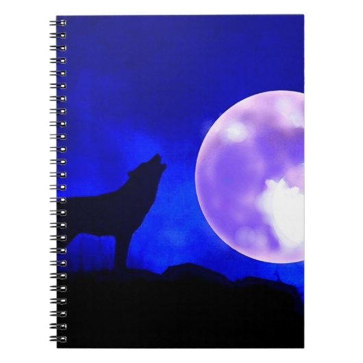 Wolf Howing à la Lune dans le Carnet de nuit bleu (Devant)