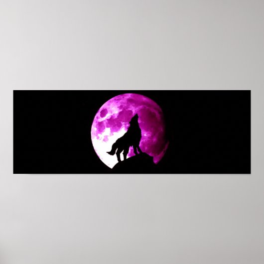Wolf Howing at Moon Panoramic Poster Print (Devant)