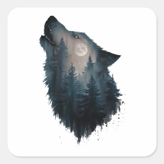 Wolf Howl Forest Moon Vierkante Sticker (Voorkant)