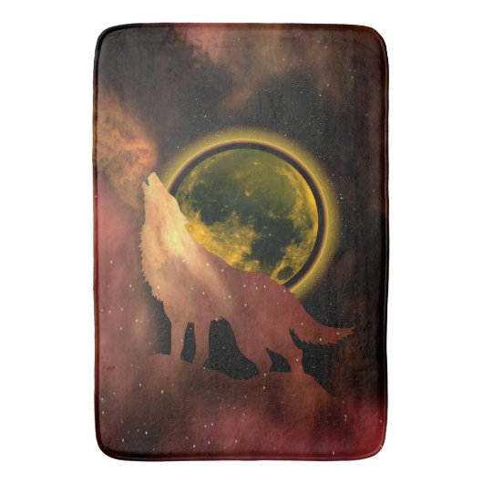 WOLF HOWLF IN RUIMTEMOON GALAXY BADMAT (Voorkant Verticaal)