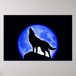 Wolf Howling at Moon Poster Print - Wolf Posters