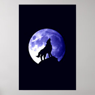 Wolf Howling at Moon Poster Print - Wolf Posters