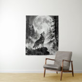 Wolf Howling at Moon Tapestry | Dark Forest Wandkleed (In situ)