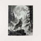 Wolf Howling at Moon Tapestry | Dark Forest Wandkleed (Voorkant)