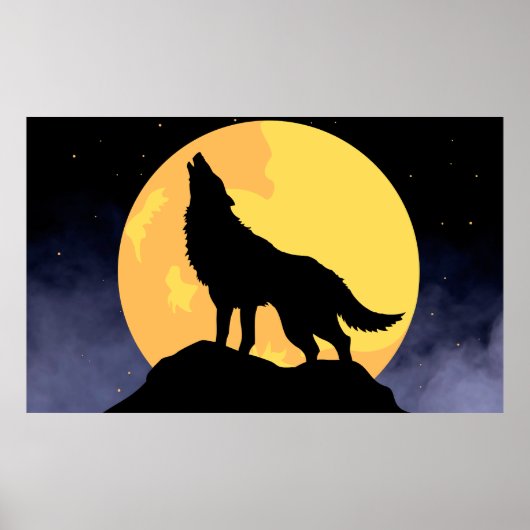 Wolf Howling at the Moon Poster (Voorkant)