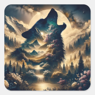 Wolf Howling at the Moon Vierkante Sticker