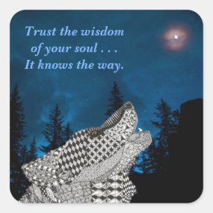Wolf Howling at the Moon Vierkante Sticker