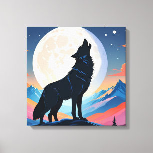 Wolf Howling bij de maan Canvas Afdruk