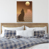 Wolf Howling bij de maan in Brown en Tan Canvas Afdruk (Insitu (Slaapkamer))