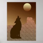 Wolf Howling bij de maan in Brown en Tan Poster (Voorkant)