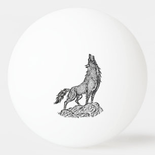 Wolf Howling bij de maan Silhouette Tekening Pingpongballen