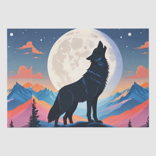 Wolf Howling bij de maan Tissuepapier (Voorkant)