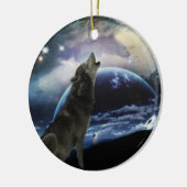 Wolf howling bij de maankerstboom keramisch ornament (Links)