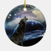 Wolf howling bij de maankerstboom keramisch ornament (Achterkant)