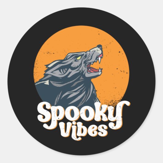 Wolf Howling bij de maonspoky Vibes Halloween Ronde Sticker (Voorkant)