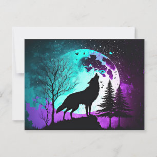 Wolf Howling bij de Moon Galaxy Stars Animal Briefkaart