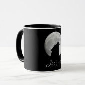 Wolf Howling bij de Volledige maan, Jouw naam Mok (Voorkant links)