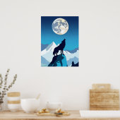 Wolf Howling bij de Volledige maan Poster (Keuken)