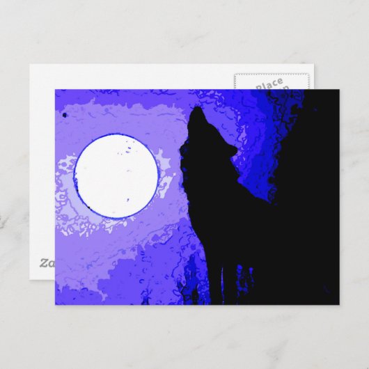 Wolf Howling bij Moon Briefkaart (Voorkant / Achterkant)