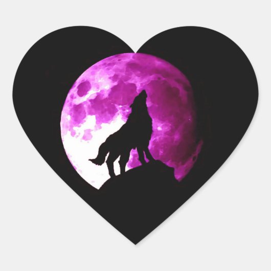 Wolf Howling bij Moon Heart Sticker (Voorkant)