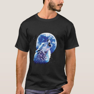 Wolf Howling bij Moon houdt van wolven Waterverf C T-shirt