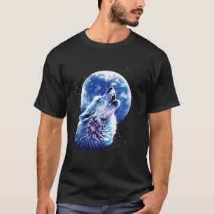 Wolf Howling bij Moon houdt van wolven Waterverf C T-shirt