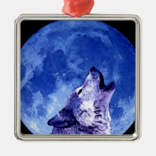 Wolf Howling bij Moon Metalen Ornament
