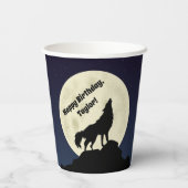 Wolf Howling bij Moon Midnight Blue Papieren Bekers (Achterkant)