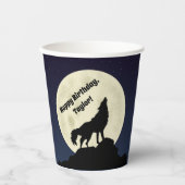 Wolf Howling bij Moon Midnight Blue Papieren Bekers (Voorkant)
