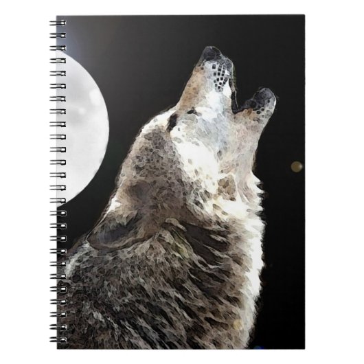 Wolf Howling bij Moon Notitieboek (Voorkant)