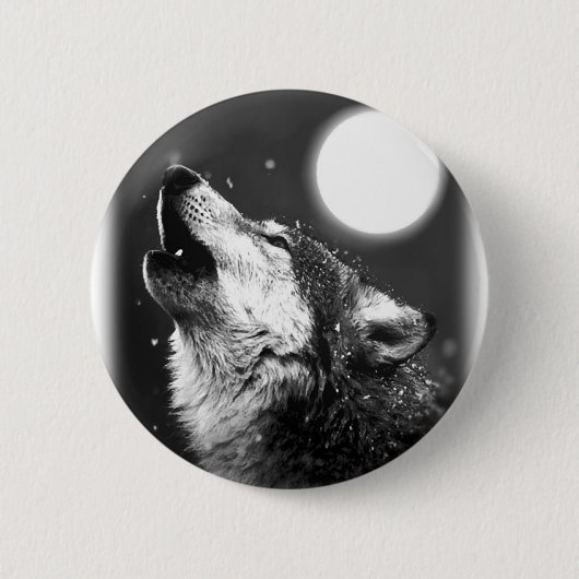 Wolf Howling bij Moon Ronde Button 5,7 Cm (Voorkant)