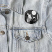 Wolf Howling bij Moon Ronde Button 5,7 Cm (In situ)