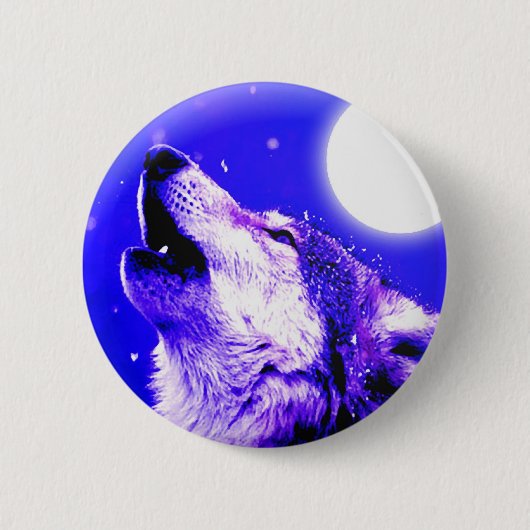 Wolf Howling bij Moon Ronde Button 5,7 Cm (Voorkant)