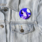 Wolf Howling bij Moon Ronde Button 5,7 Cm (In situ)