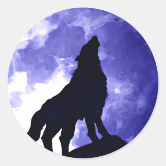 Wolf Howling bij Moon Ronde Sticker (Voorkant)
