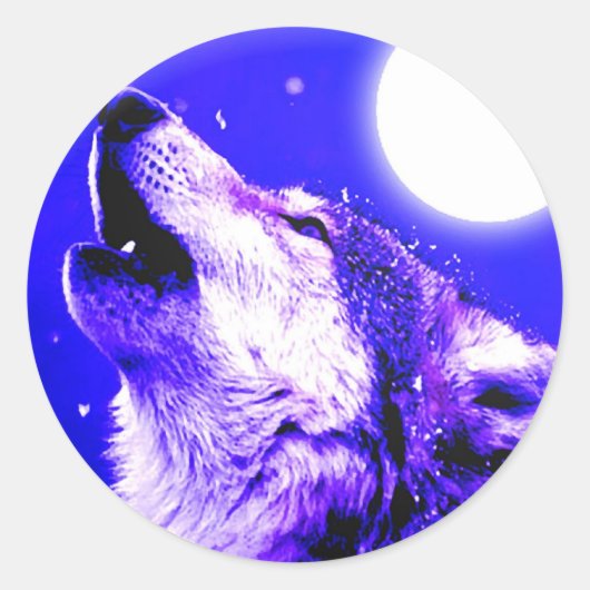 Wolf Howling bij Moon Ronde Sticker (Voorkant)