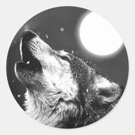 Wolf Howling bij Moon Ronde Sticker (Voorkant)