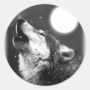 Wolf Howling bij Moon Ronde Sticker