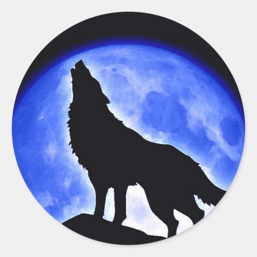 Wolf Howling bij Moon Ronde Sticker (Voorkant)