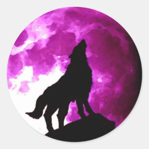 Wolf Howling bij Moon Ronde Sticker