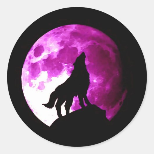 Wolf Howling bij Moon Round Stickers (Voorkant)