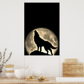 Wolf Howling bij Moon Sepia Poster (Keuken)