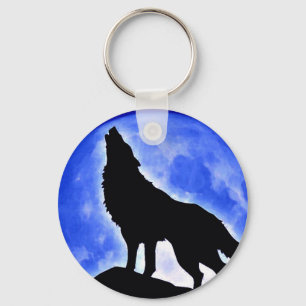 Wolf Howling bij Moon Sleutelhanger