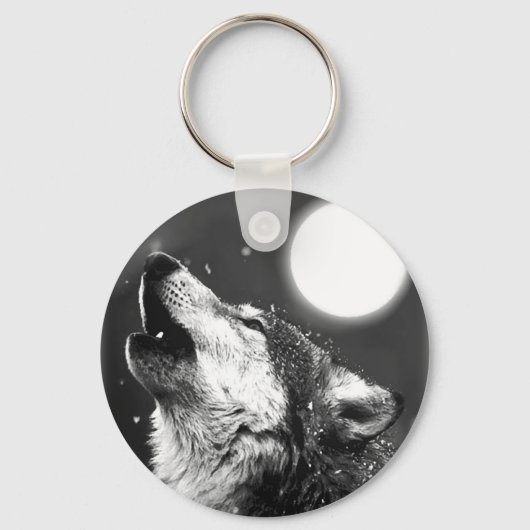 Wolf Howling bij Moon Sleutelhanger (Voorkant)